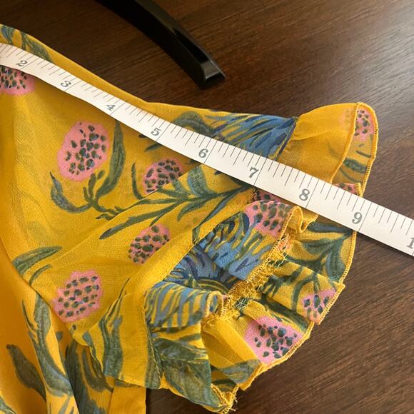 Madewell Sweetgrass Ruffle Sleeve Floral Mini Dress Painted Blooms Gold Size 2 - Picture 8 of 10